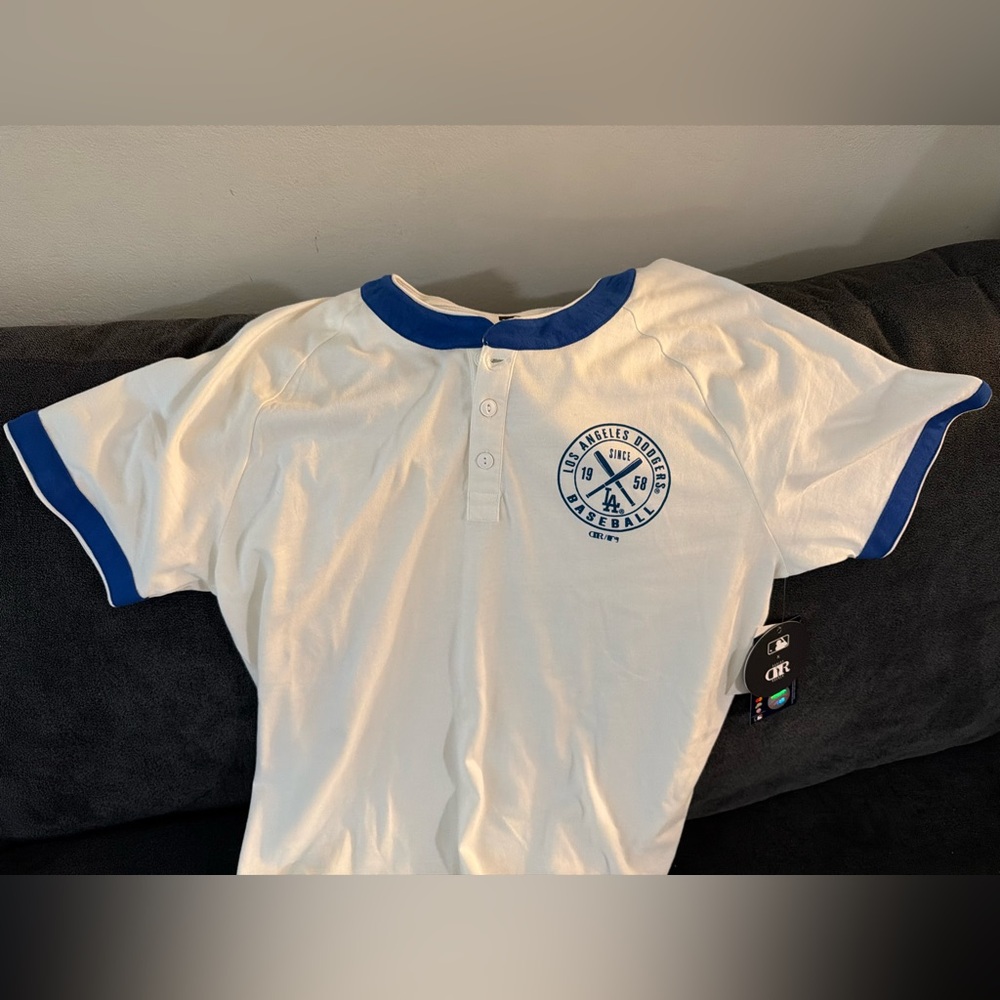 MLB dodgers White and Blue Short Sleeve Tee